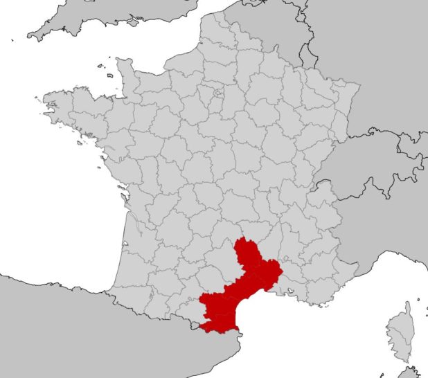 Languedoc-Roussillon sur une carte de France Languedoc-Roussillon sur une carte de France